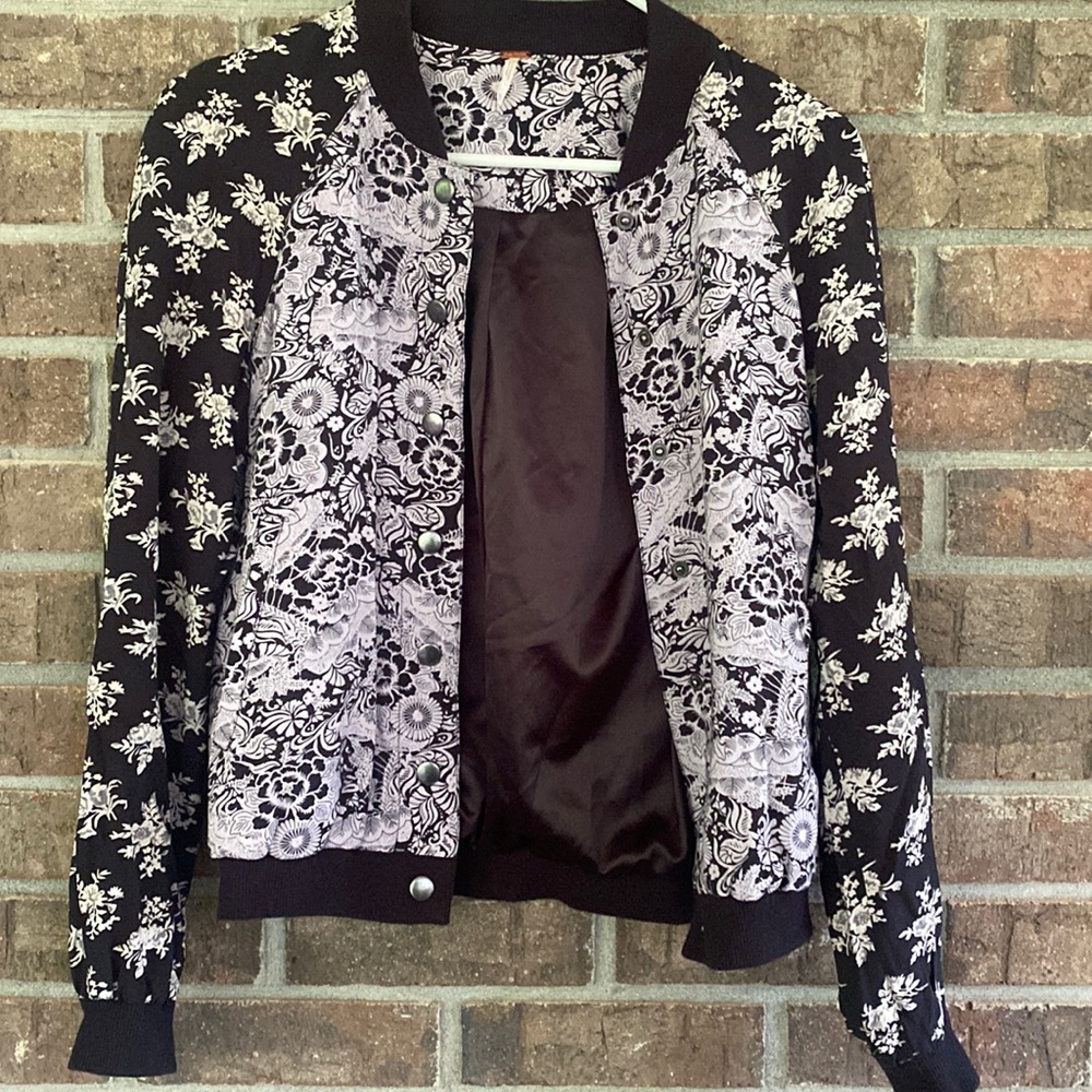 - Free People Black and White Floral Jacket